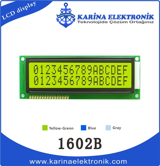 1602B Yellow Colour , Character LCD