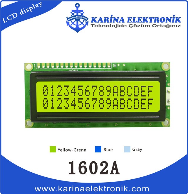 1602A Yellow Colour , Character LCD